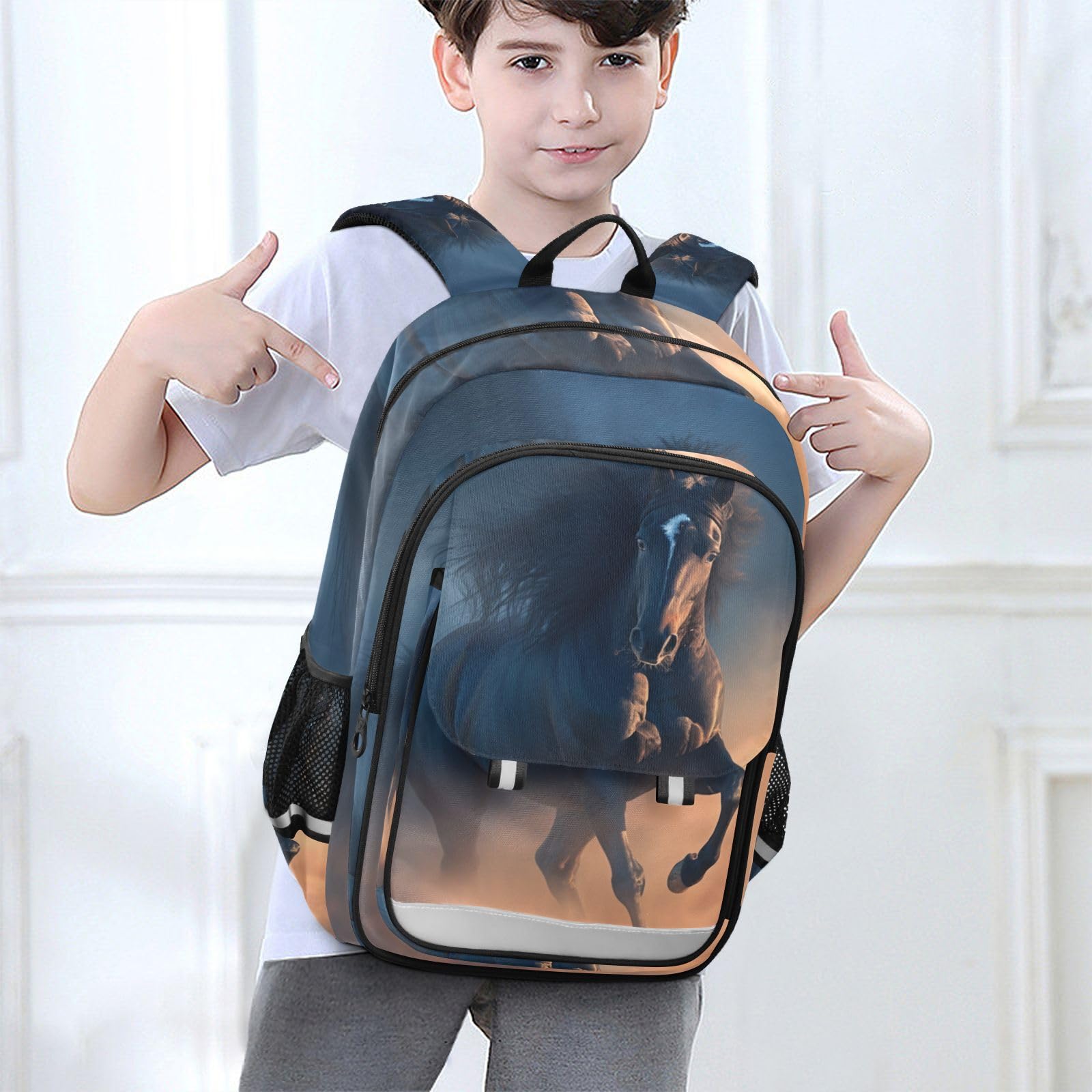 Poderoso Caballo Corriendo Naturaleza Mochila Escolar para Estudiantes,Mochila para Niños y Adolescentes Ideal para Viajes