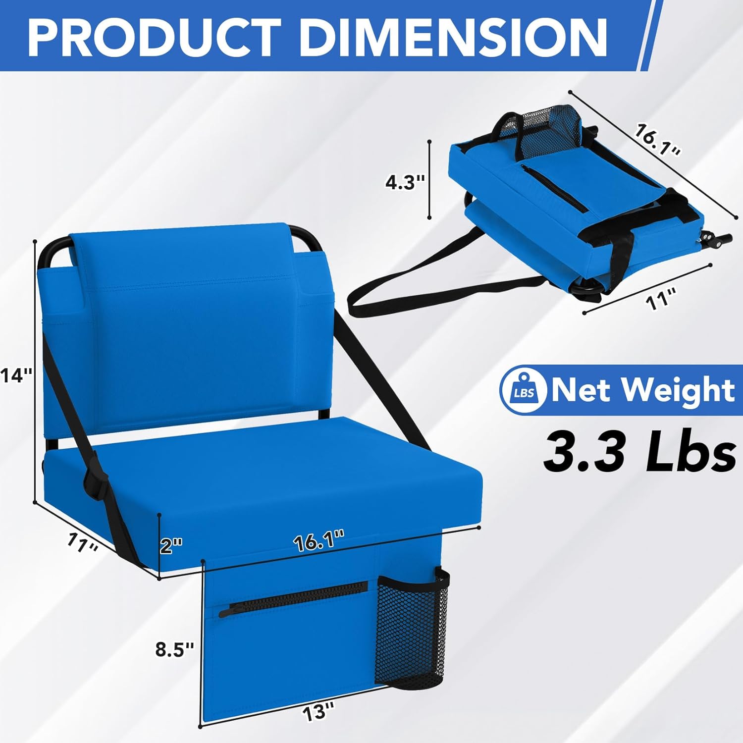 Stadium Seats with Back Support 1PACK Adjustable Bleacher Chairs with Back and Cushion Bleacher Seat with Cup Holder, Carry Handle & Shoulder Strap for Outdoor Sports Events, Picnics