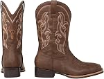 J's.o.l.e Cowboy Boots Men Western Boot Square Toe Wide Calf Pull On Botte Cowboy Homme Country Dress Boots Brown