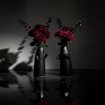 2 Pack Black Flower Vases for Bouquet, Small Ceramic Vases for for Centerpieces Home Decor Accents Terracotta Vase for Table Entryway Bookshelf Living Room