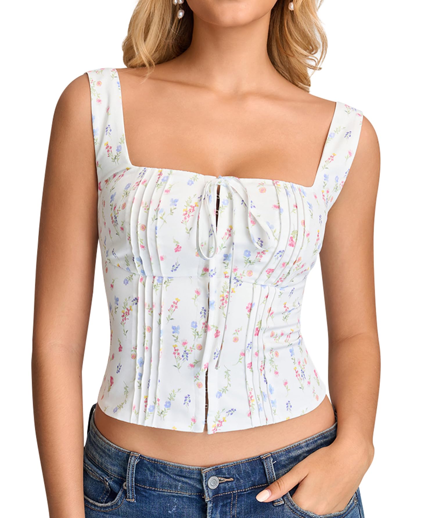 kutumai Floral Corset Top Cute Tie Bustier Y2k Going Out Crop Tops for Women Summer 2026, Lace Up, Hook and Eye-picture-56