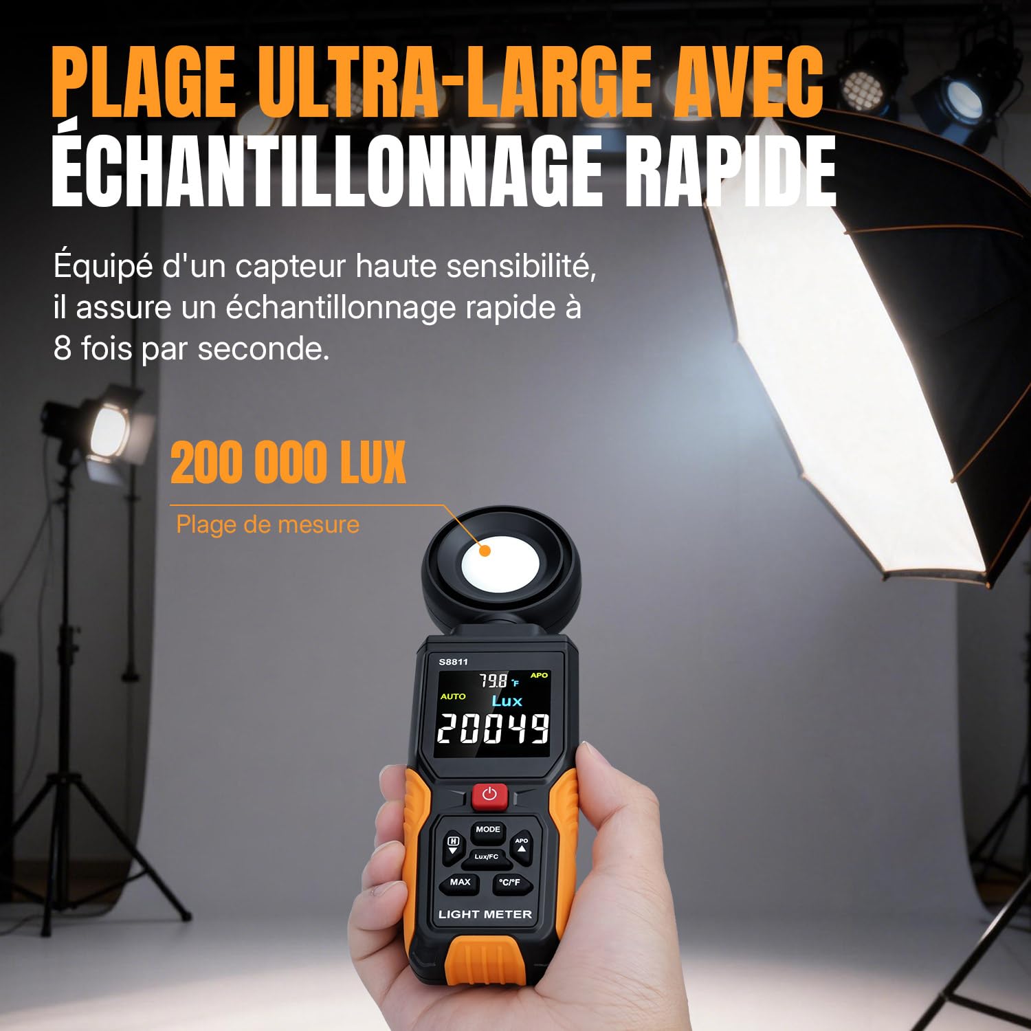 Mcbazel Luxmètre Numérique, 200 000 Lux/FC, Capteur Haute Précision Rotatif à 270° et Écran Couleur HD avec Température Ambiante pour Plantes, Photographie et Usage Intérieur