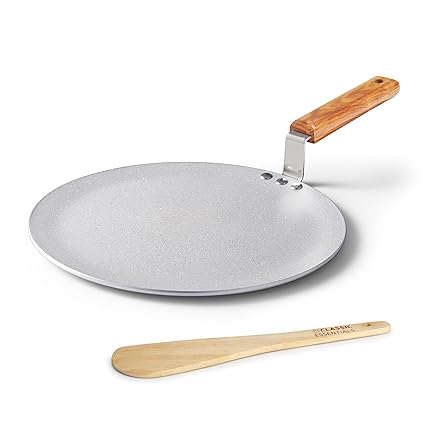 CLASSIC ESSENTIALS Marbella Premium Non Stick Roti Tawa (27cm, 4mm Thickness) Aluminium with Free Wooden Spatula | Roti/Paratha/Phulka Tawa | Nonstick Flat Tawa | Non Toxic & PFOA Free