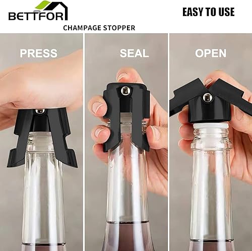 Miniatura 5 de Tapones de champán con protector de champán de acero inoxidable con silicona de grado alimenticio a prueba de fugas que se mantienen frescos,