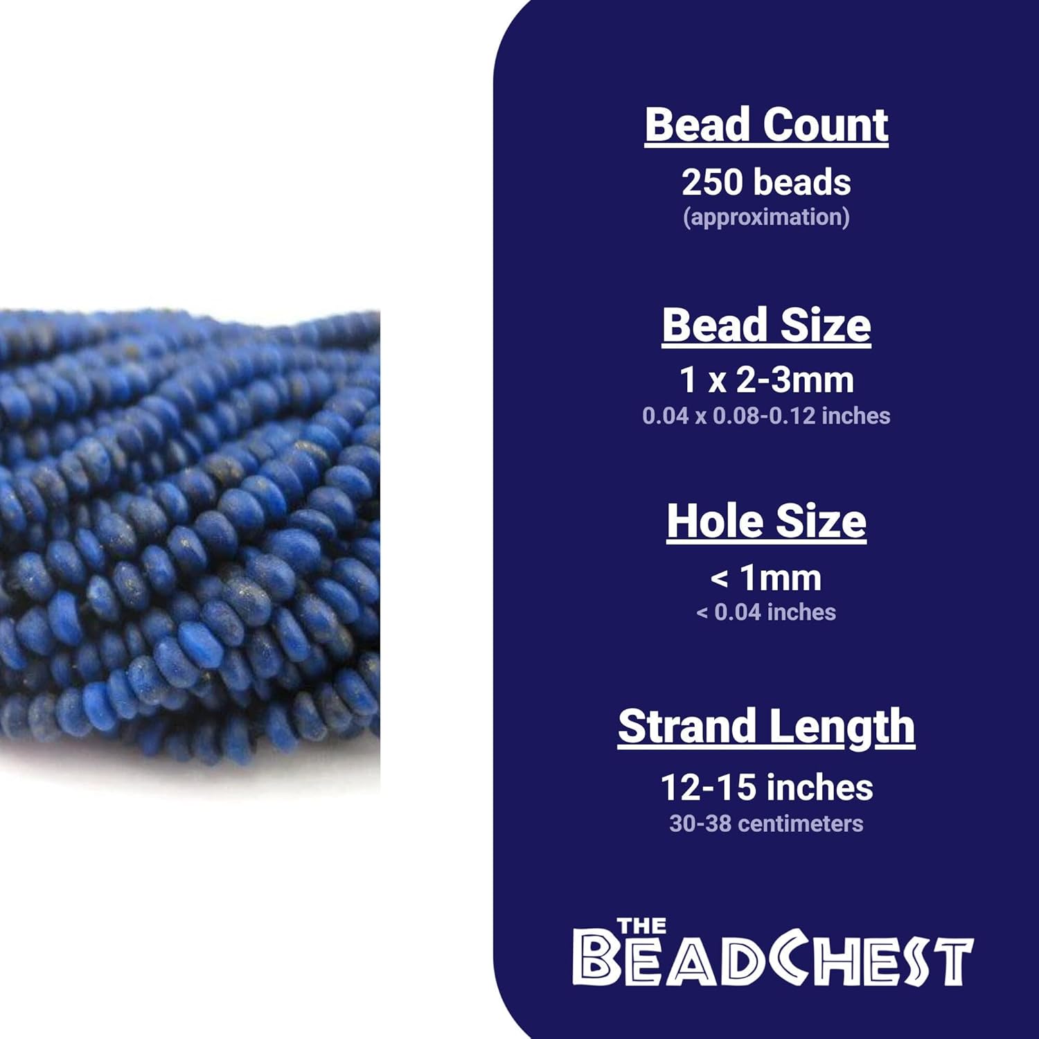 TheBeadChest Tiny Lapis Lazuli Heishi Beads 2mm Afghanistan Blue Gemstone 16 Inch Strand