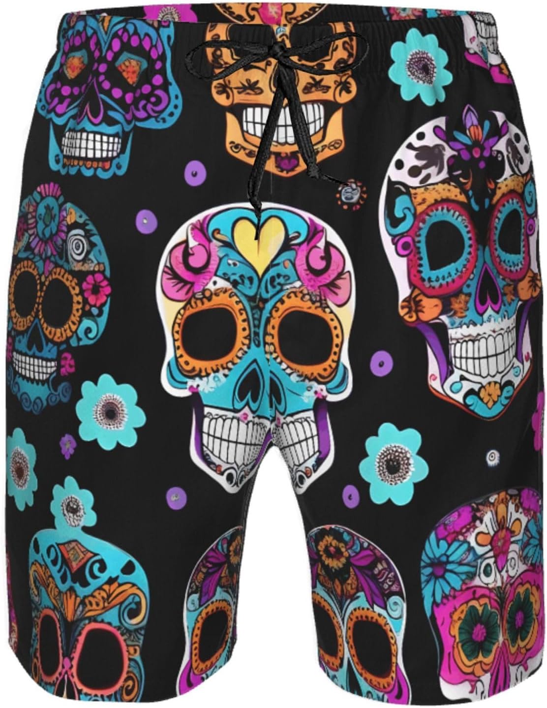 Sugar Skull Print Mens Casual Shorts Drawstring Summer Beach Stretch Shorts Novelty Swimtrunks