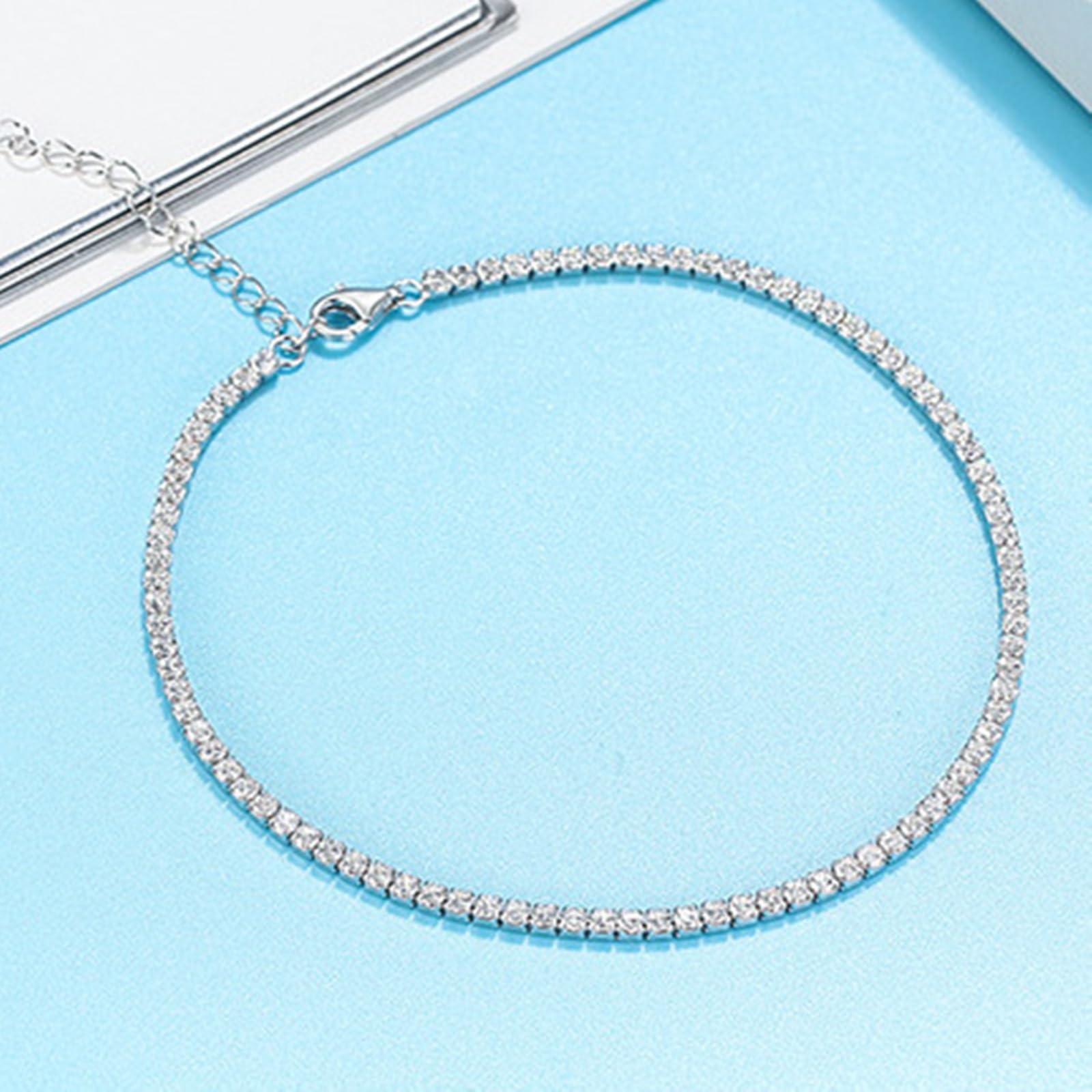 Cavigliera Argento 925 Donna, Cavigliera Donna Estiva Tennis Sottile con Zirconi 2MM Argento, Regolabile Fino a 25 cm - Bracciali alla Caviglia da Spiaggia Cavigliere per Donne