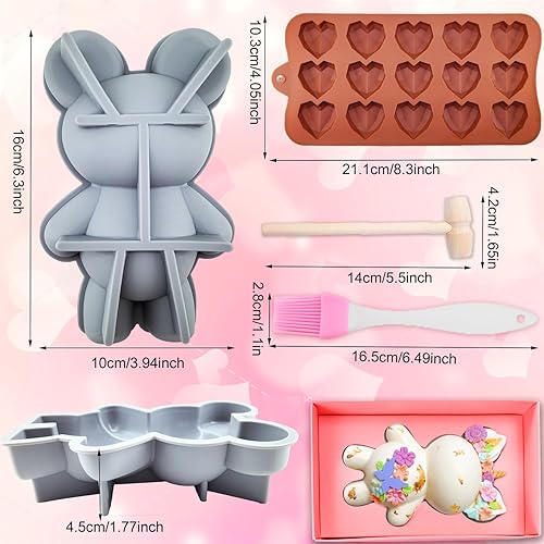 Miniatura 4 de 6 piezas de molde de silicona grande de oso de peluche 3D para chocolate, moldes de corazón de diamante rompibles, moldes de silicona para el día de