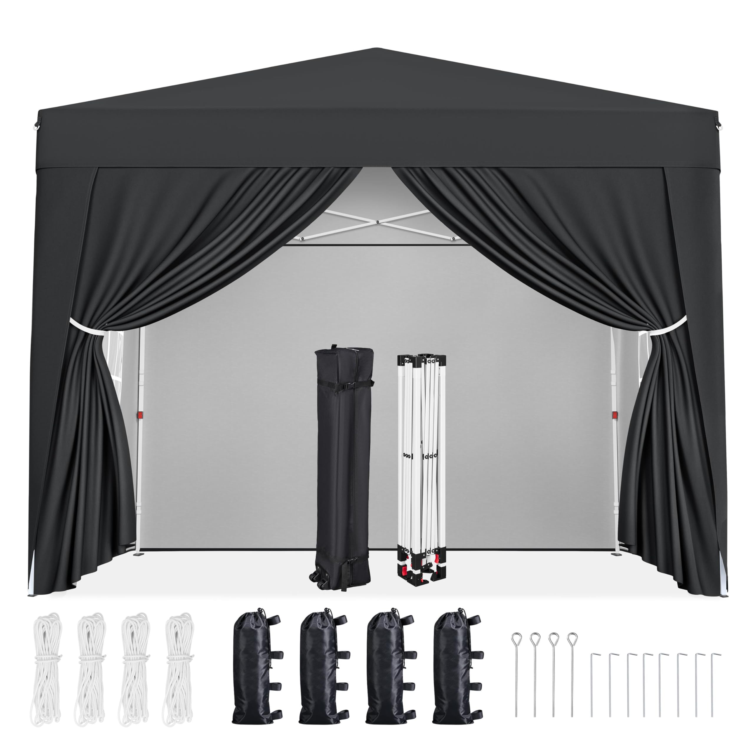 costoffs Pop Up Gazebo with Sides Waterproof Outdoor Shelter, 2x2m Heavy Duty Canopy Marquee Tent, 4 Removable Sidewalls & Sandbags for Garden, Party, Marketing, UV Protection 50+ Beige