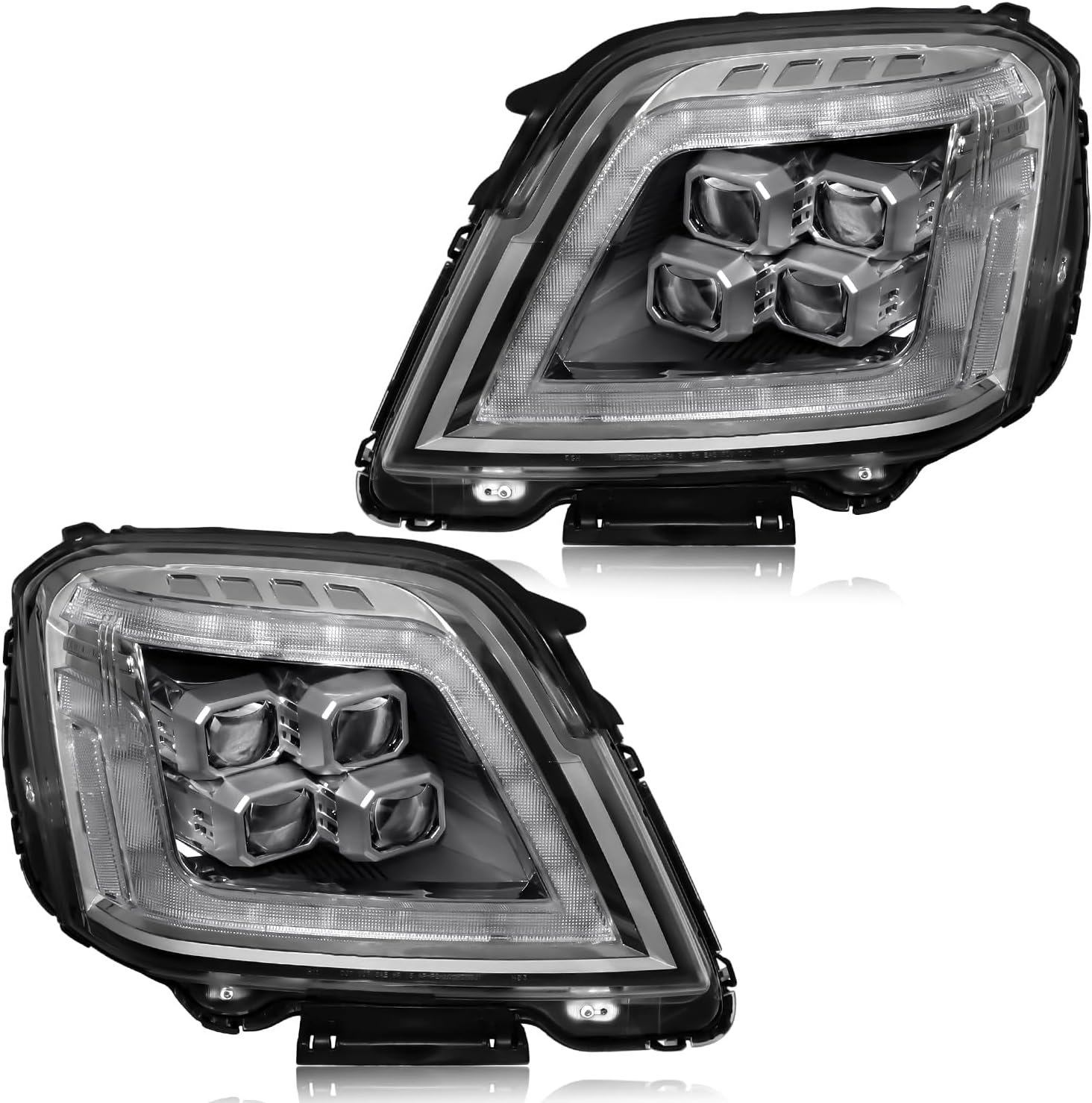 Full LED Projector Headlight Assembly with DRL Compatible with GMC Terrain 2010-2015, LED Tube w/Sequential Signal 4 Projector Lens Headlamps for 84791974 84791975, Chrome Housing White Corner