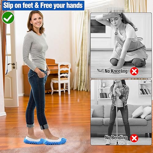 Miniatura 2 de 10 pantuflas de trapeador para limpieza de suelos, lavables, de microfibra suave, para trapeadores, calcetines reutilizables para mujeres, hombres y