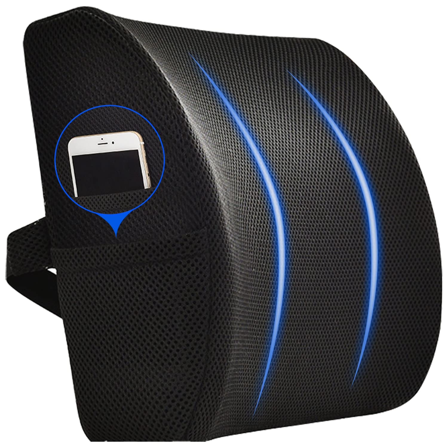 Cojín de apoyo lumbar, cojín ergonómico de espuma viscoelástica para silla de oficina, silla de juegos y asiento de coche, almohada lumbar con correas ajustables con funda transpirable y