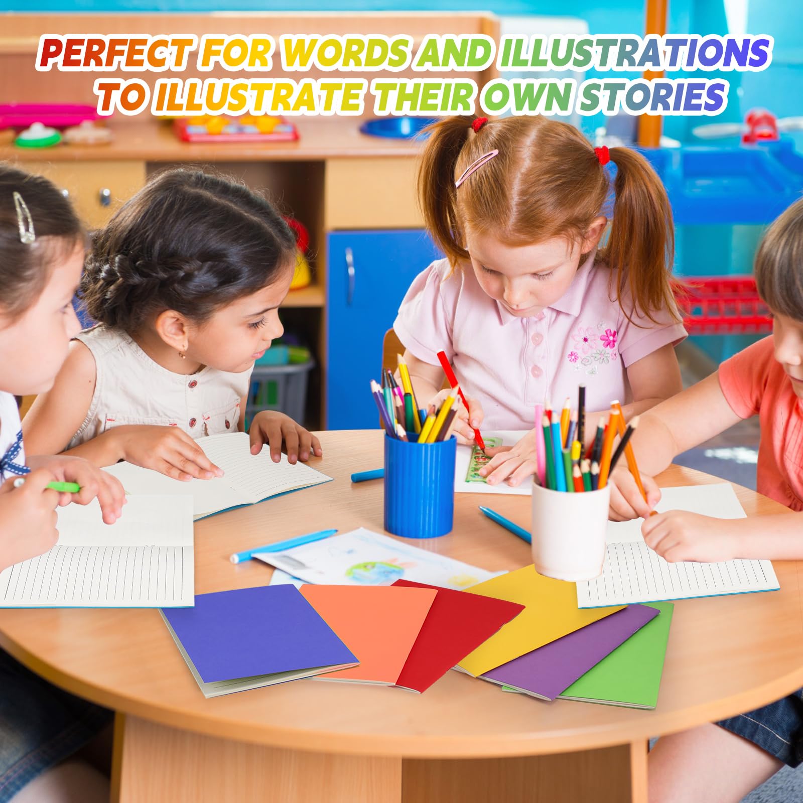 Gueevin 24 quaderni vuoti per bambini per scrivere storie, diari sfusi per studenti, libri K-2+, libri in brossura, pagine a righe, diari per scuola elementare, arti e mestieri, 14 x 21,1 cm (colori