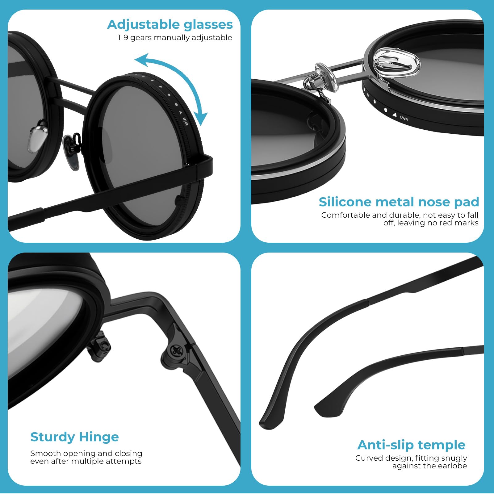 Okrągłe okulary przeciwsłoneczne, regulowane okulary przeciwsłoneczne z polaryzacją UV400 ND2 – ND400, metalowa oprawka, retro, uniseks, dla mężczyzn, kobiet, na zewnątrz, do jazdy