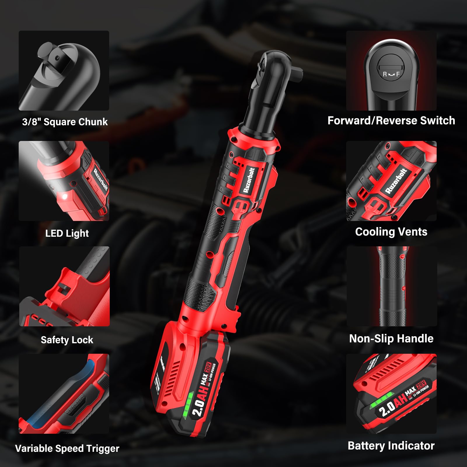 Cordless Electric Ratchet Wrench - 88 ft-lbs Torque -9
