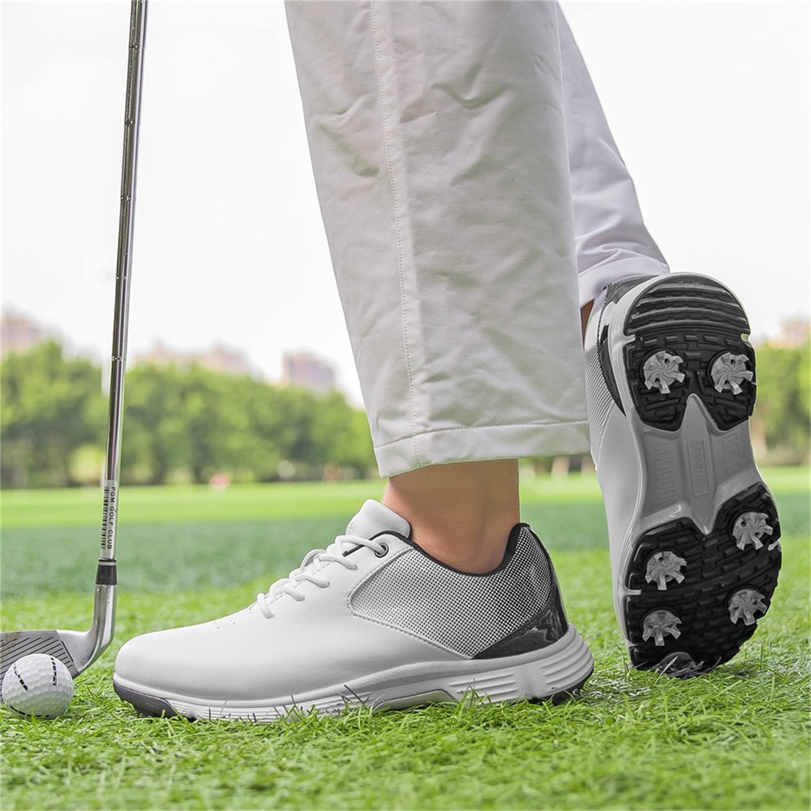 Chaussures De Golf pour Hommes avec Baskets Imperméables À Coupe Large en Cuir À Pointes Grande Taille