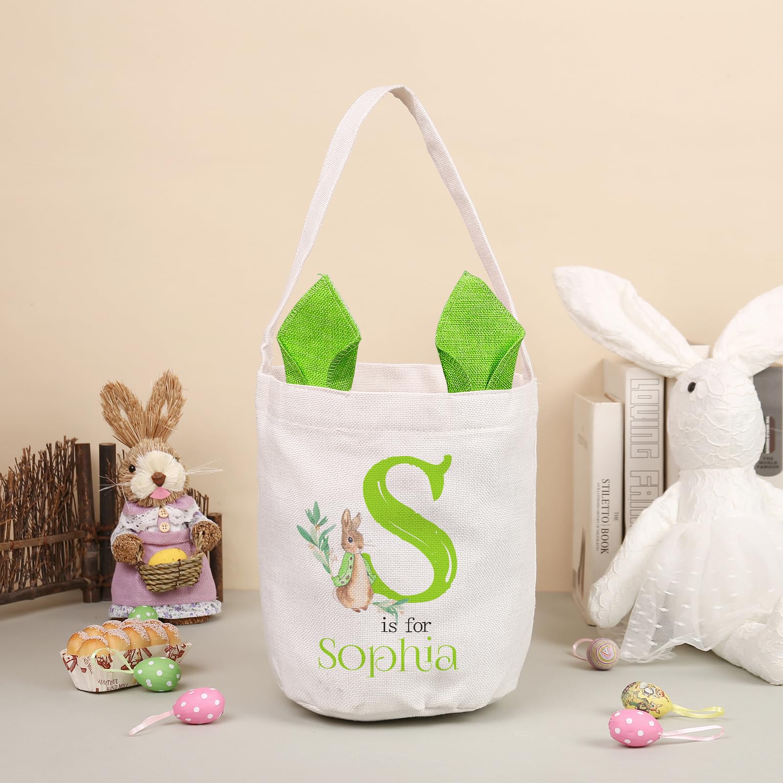 Personalized Easter Basket for Girls Boys, Custom Initials & Name Easter Bucket for Kids Customized Bunny Easter Baskets for Carrying Gifts Easter
