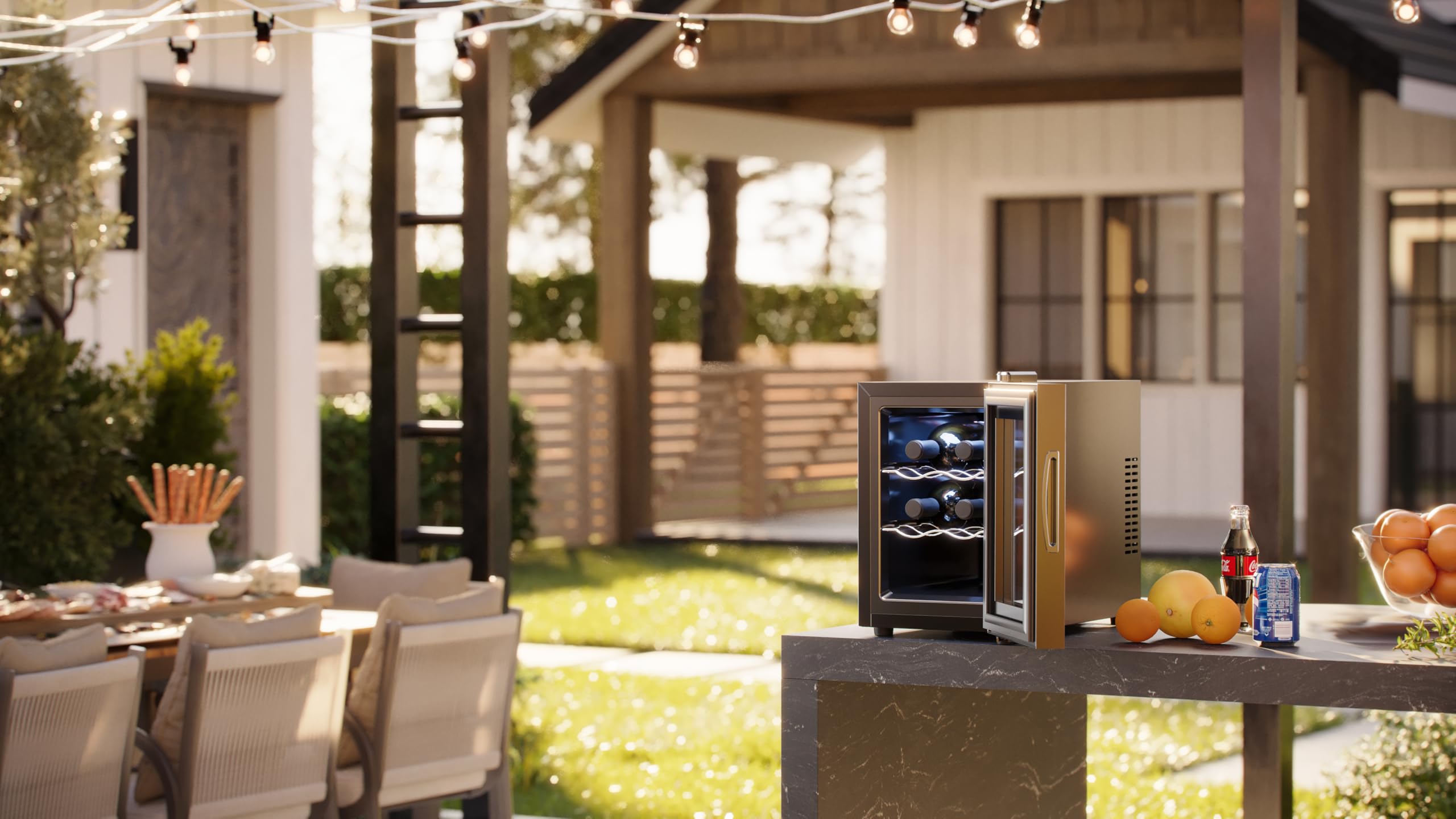Tristar Cantinetta vino Grande Saignée – Per fino a 6 bottiglie – 17 L – Termoelettrica – Porta in vetro – Display LED touch – Luce interna – WR-7506 [Classe di efficienza energetica E]