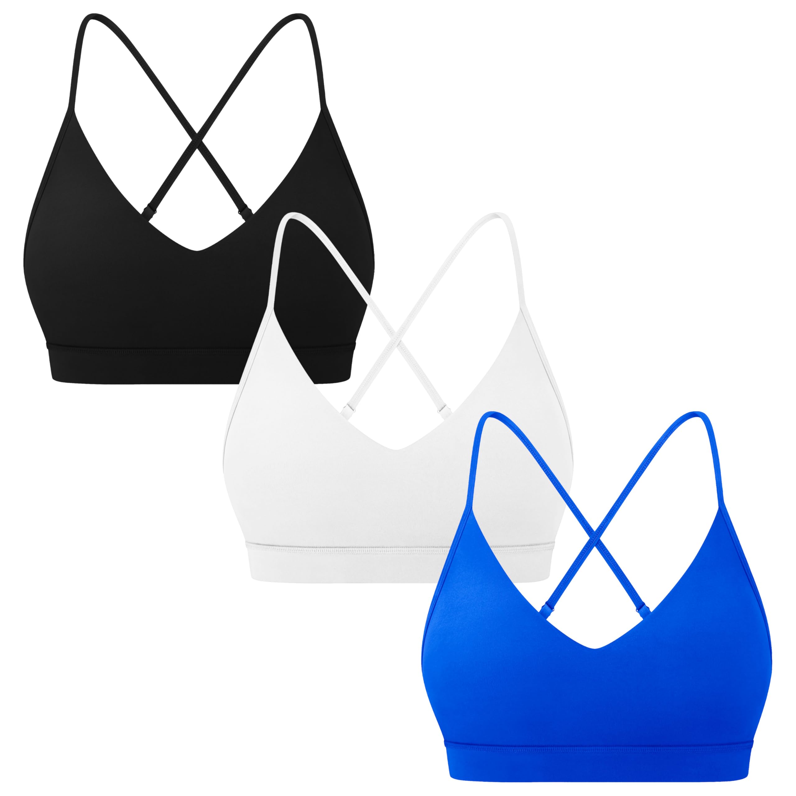 3-Pack Padded V-Neck Sports Bras for Women - Adjustable Spaghetti Thin Straps Workout Yoga Top