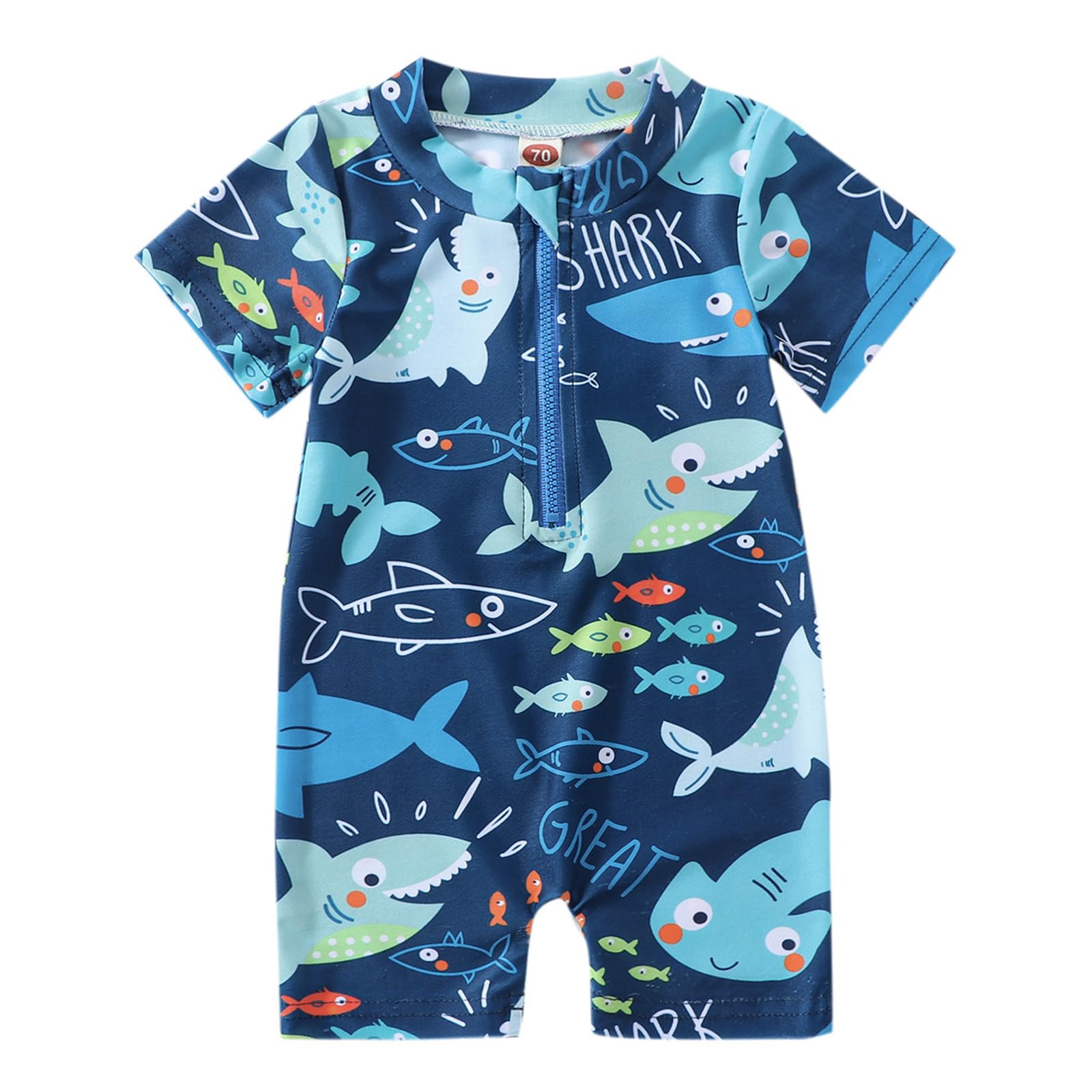 imKutieBaby Boy Swimsuit, Infant Baby Cartoon Shark Dinosaur Zipper Swimming Costume Rash Guard One Piece Swimwear Beach Bathing Suits for 0-2 Years