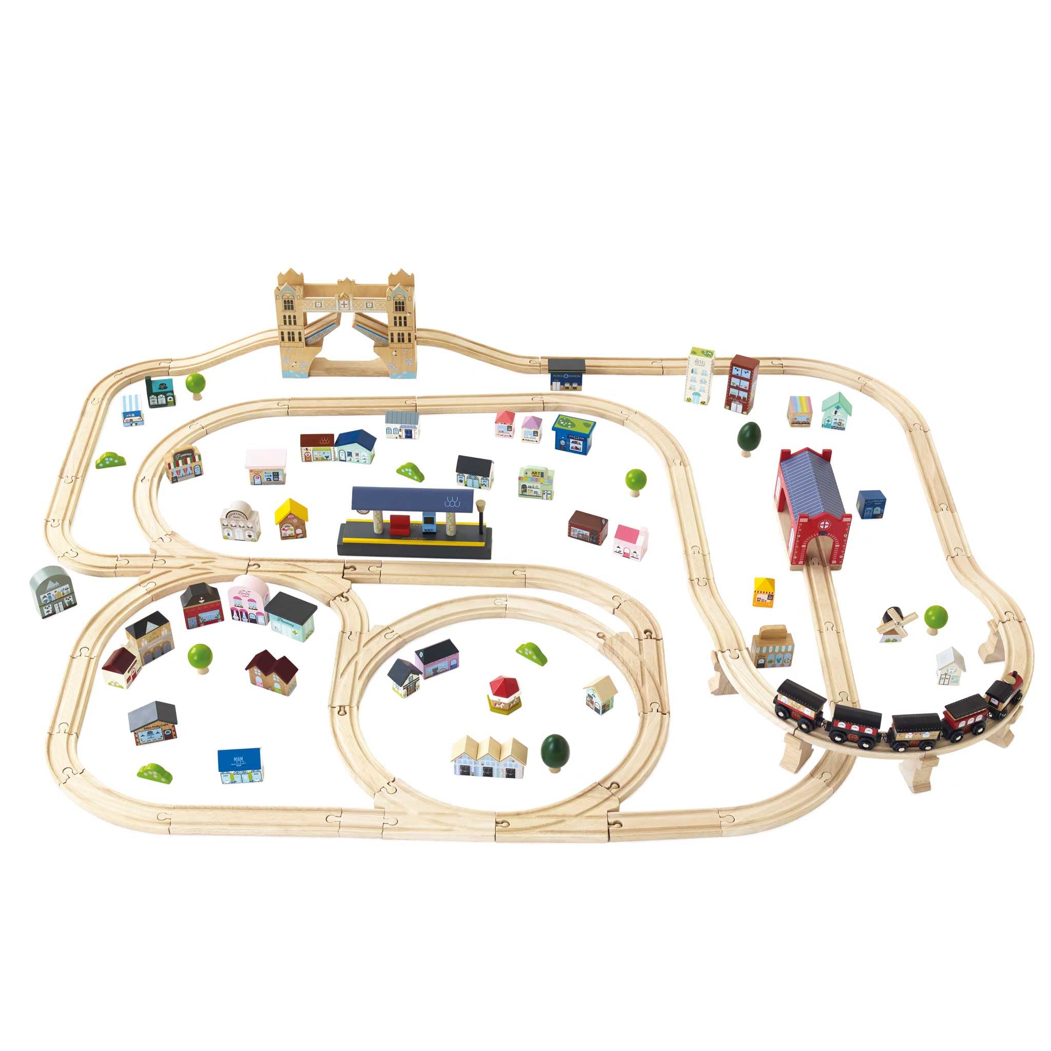 Le Toy Van - Cars & Construction - Wooden Train Set - London Train Set for 3 Year Old Boys and Girls - Train Track - 120 Piece Train Set - Role Play Toys - Girls and Boys Toys Age 3 +