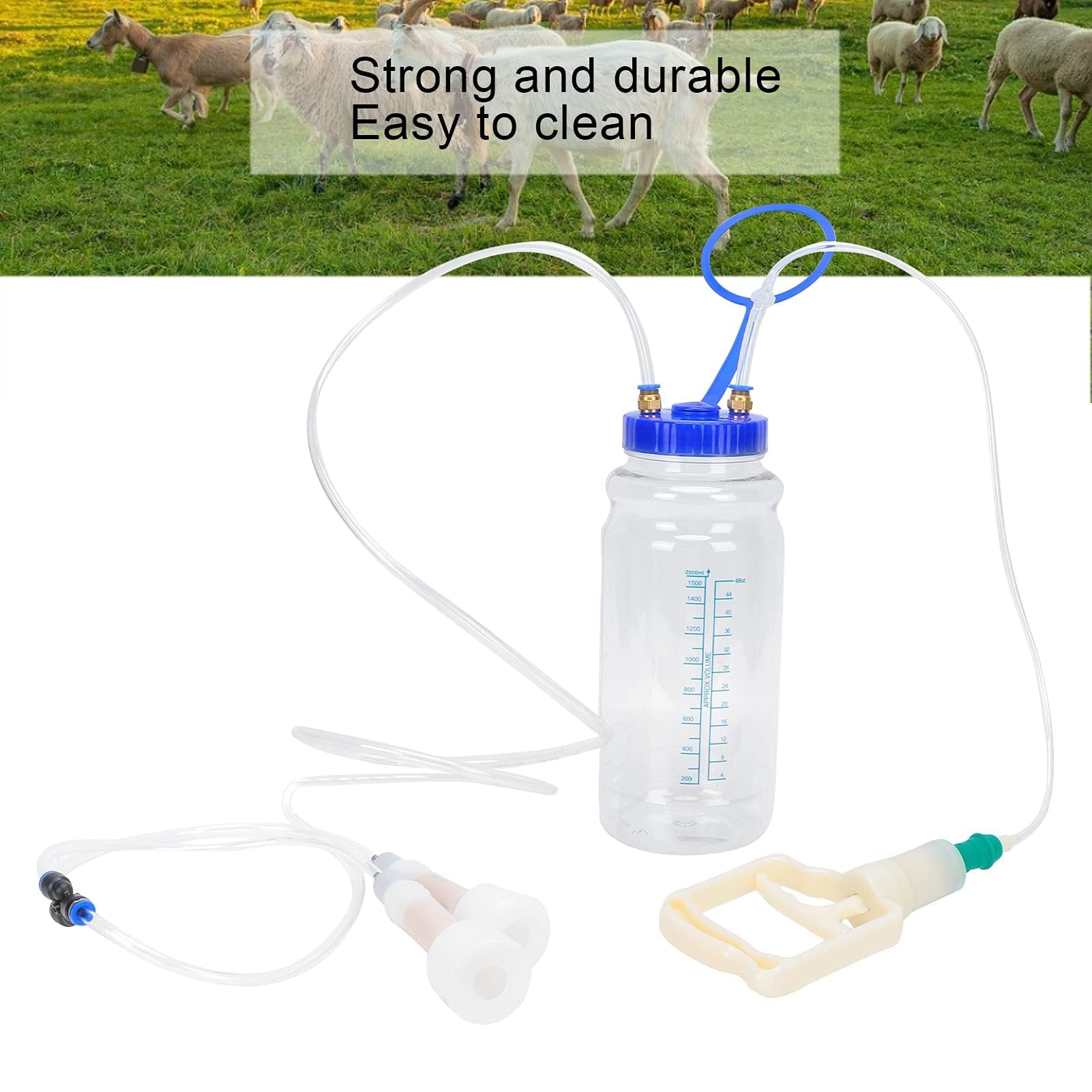 Ziegenmelkmaschine, 2L Ziegenmelker Mit Vakuumdruckpumpe, Ziegenmelkzubehör, Manuelle Anstrengungssparende Ziegenmelkeinrichtung Schaf Kuh Hand Vakuumpumpe Für Ziegen(double head)