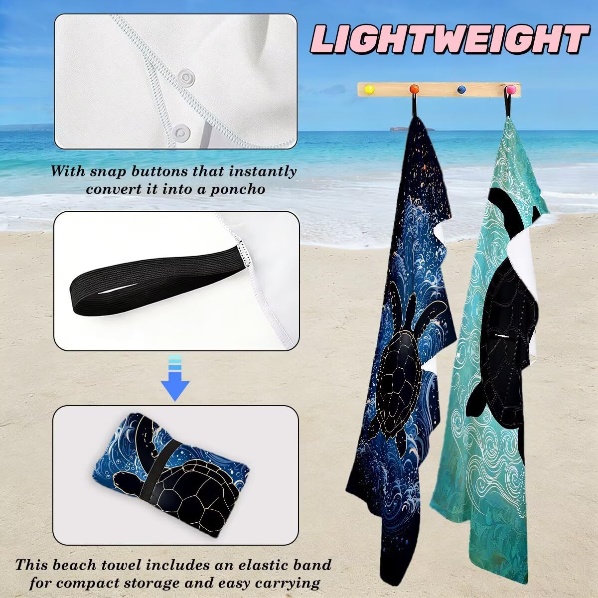 Ręcznik plażowy z mikrofibry, duży ręcznik plażowy 90 x 180 cm 2 sztuki, męski damski ręcznik gimnastyczny, odporny na piasek ręczniki plażowe, szybkoschnące ręczniki plażowe z mikrofibry (żółw morski