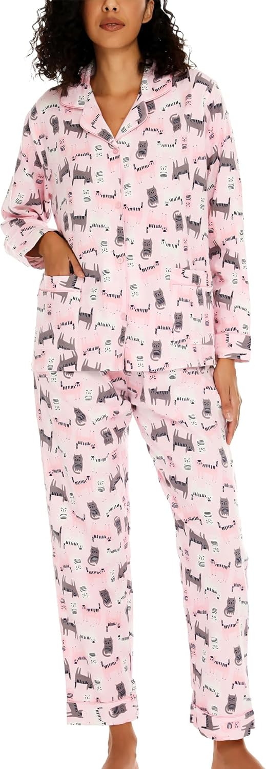 ENJOYNIGHT Womens Cotton Flannel Pajamas Set Long Sleeve Button Down Sleepwear Set - Image 4