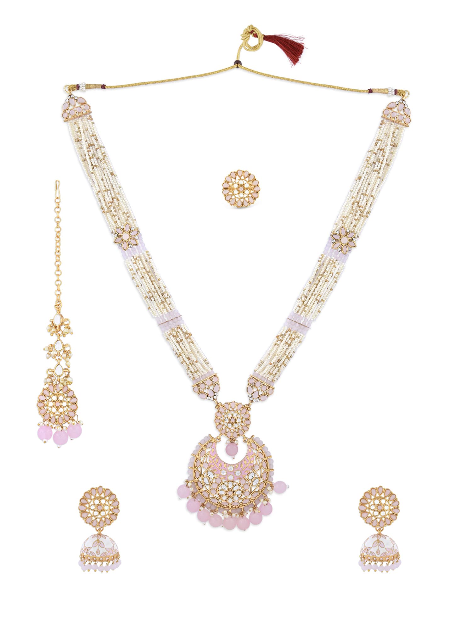 ZAVERI PEARLS Pink White Meenakari Multistrand Necklace Earring Maangtikka & Ring Set For Women-ZPFK15454 (B0BTVRV6JP) Amazon Price History, Amazon Price Tracker