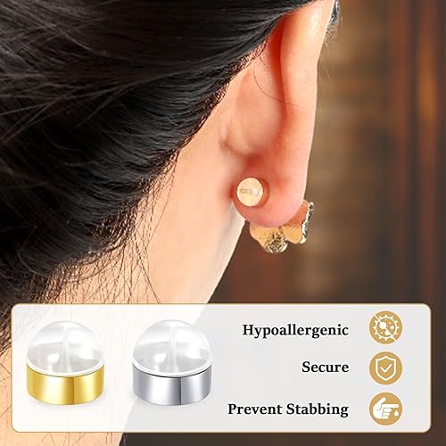 Miniatura 3 de 10 pares de aretes de silicona para tachuelas, parte trasera de aretes de goma de plástico hipoalergénico, tapones de embrague de bala, reemplazos