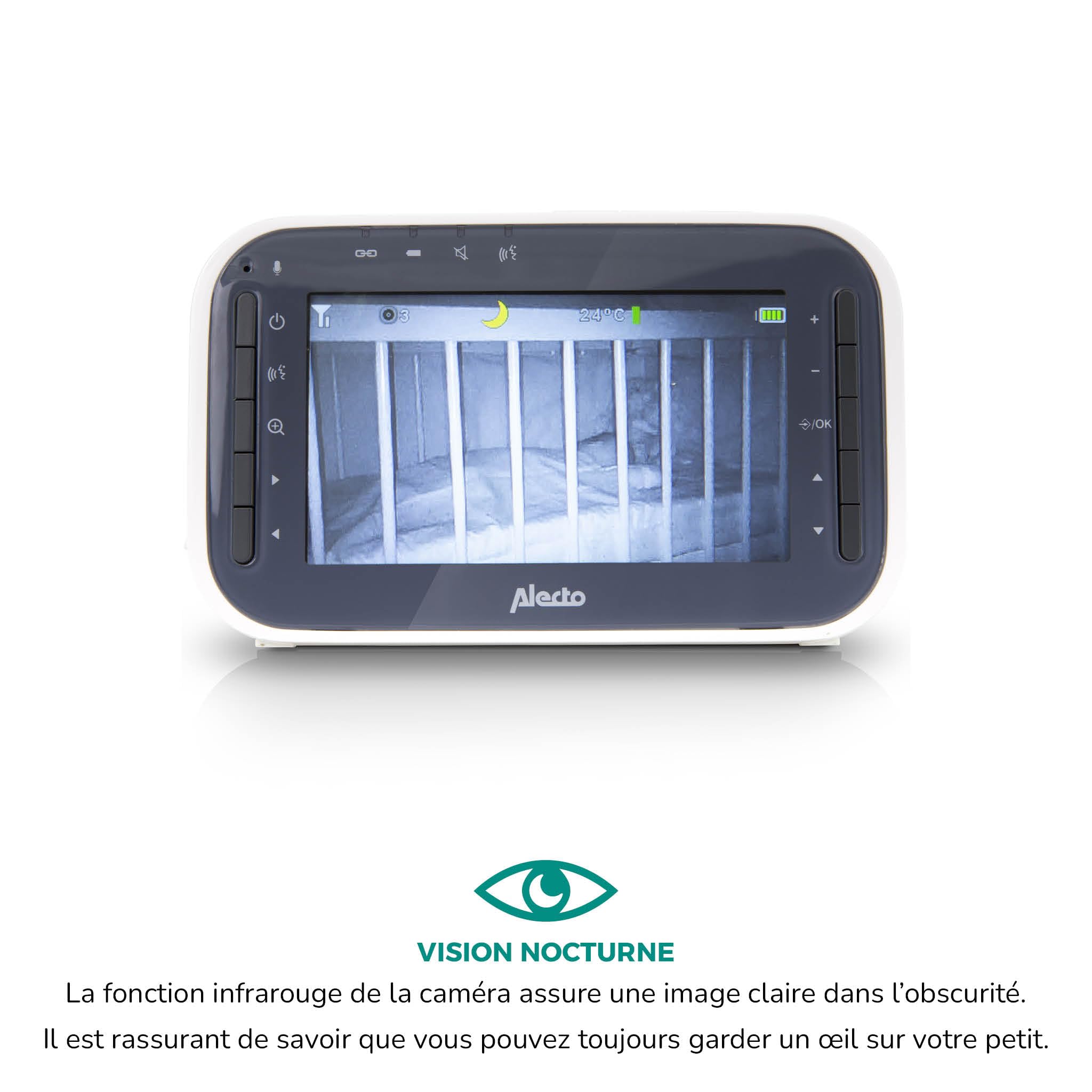 Alecto DVM200M - Babyphone avec caméra et écran couleur 4.3", blanc/anthracite