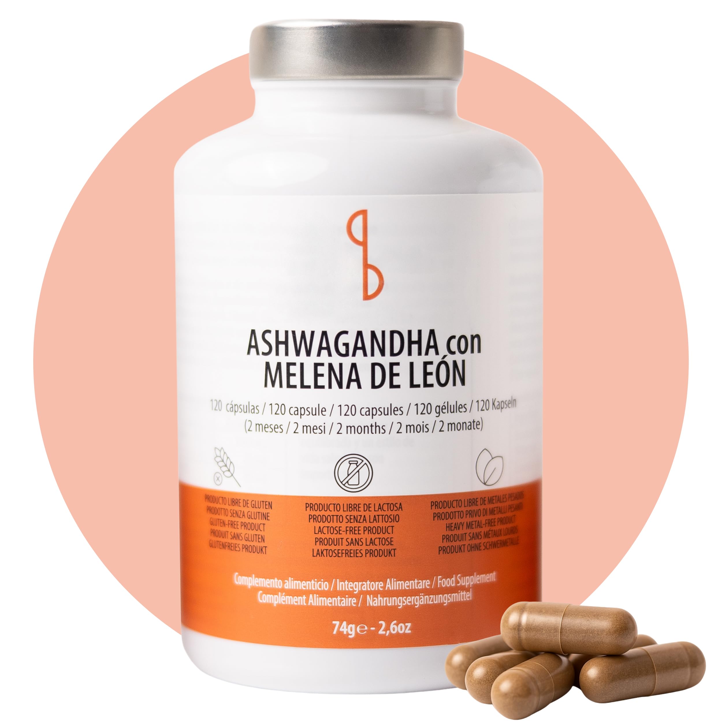 Ashwagandha con Melena de Leon | Adaptógenos Anti-Estrés y Nootropicos Memoria y Concentracion | Lions Mane y Ashwagandha con Pimienta Negra | Complementos Alimenticios en Cápsulas