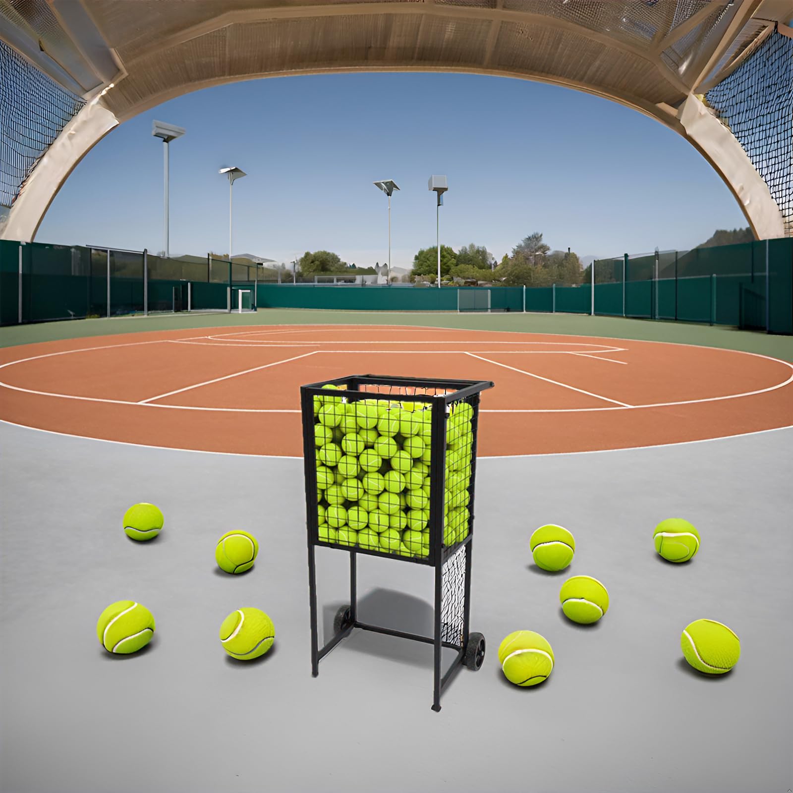 Tennis Ball Cart,Professional Tennis Cart with Wheels Ballport Ball Tennis Teaching Cart,Portable Sports Ball Storage Cart for Basketball, Football, Soccer, Volleyball