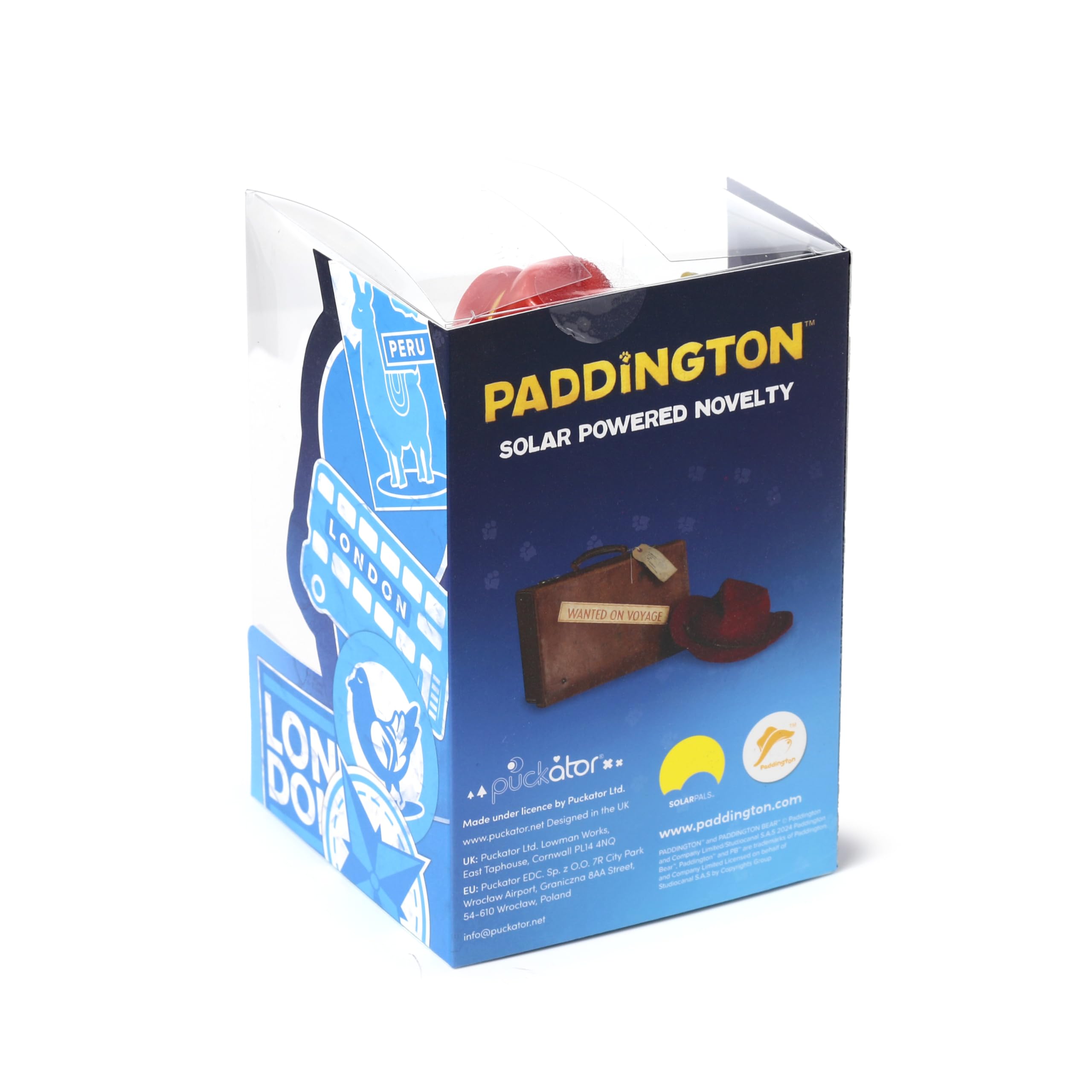 Puckator Solar Pal di Orso Paddington - Personaggi ad Energia Solare, Cappotto blu, Base Rossa, Statuetta Ballerina per Scrivania, Davanzale Finestra e Cruscotto Auto, Licenza Ufficiale