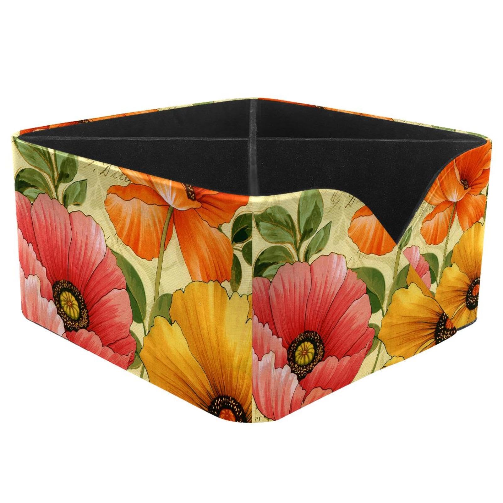 KengjuTesu Poppies Flowers Desktop Organizer Pen Holder, Rectangular Pencil Cup for Office, Study and Makeup Stations