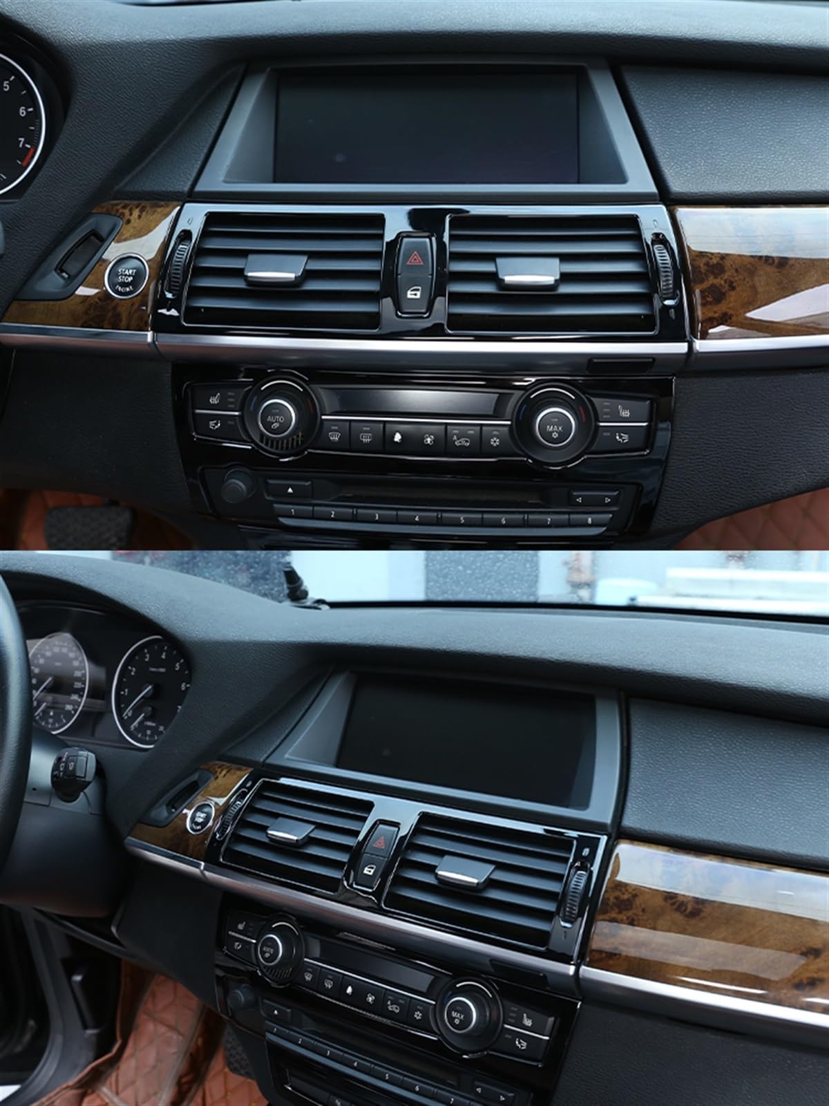 Komponenten ABS-Kohlefaser Auto-Zentralklimaanlage-Luftauslass-Rahmenverkleidung Für BMW X5 X6 E70 E71 2008-2013 Autozubehör(Black)