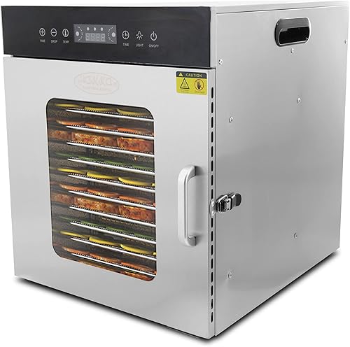 Hakka - Máquina deshidratadora de alimentos, acero inoxidable, 12 bandejas, secadora de alimentos con control de temperatura y temporizador de 24