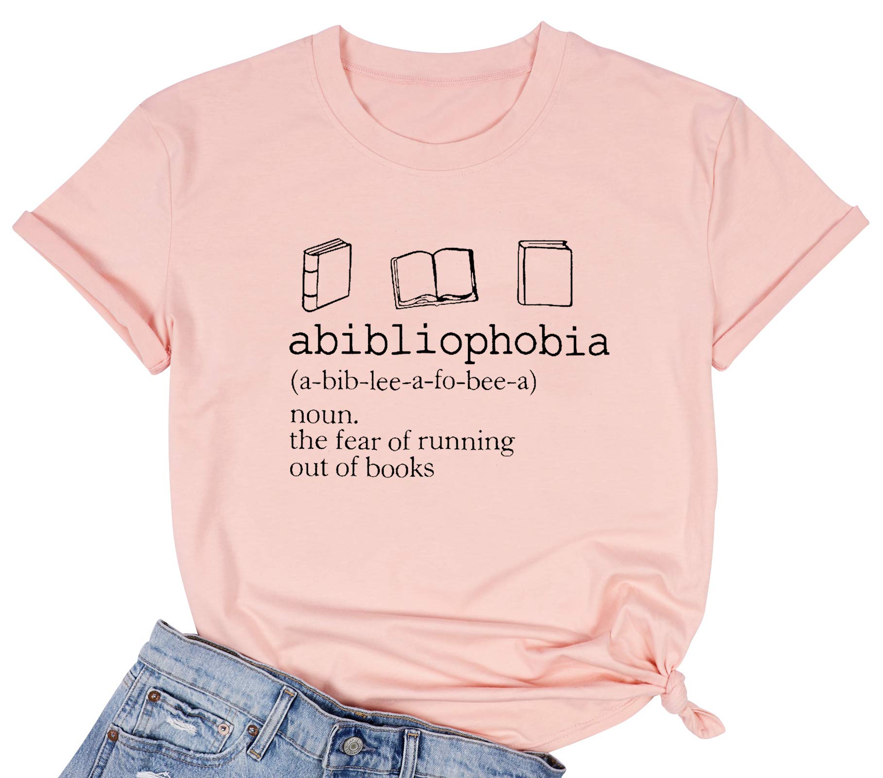 KIDDADBook T Shirt Women Abibliophobia Shirts Funny Reading Graphic Shirt Bookworm t-Shirt Teacher Book Lover Gift Tee Tops