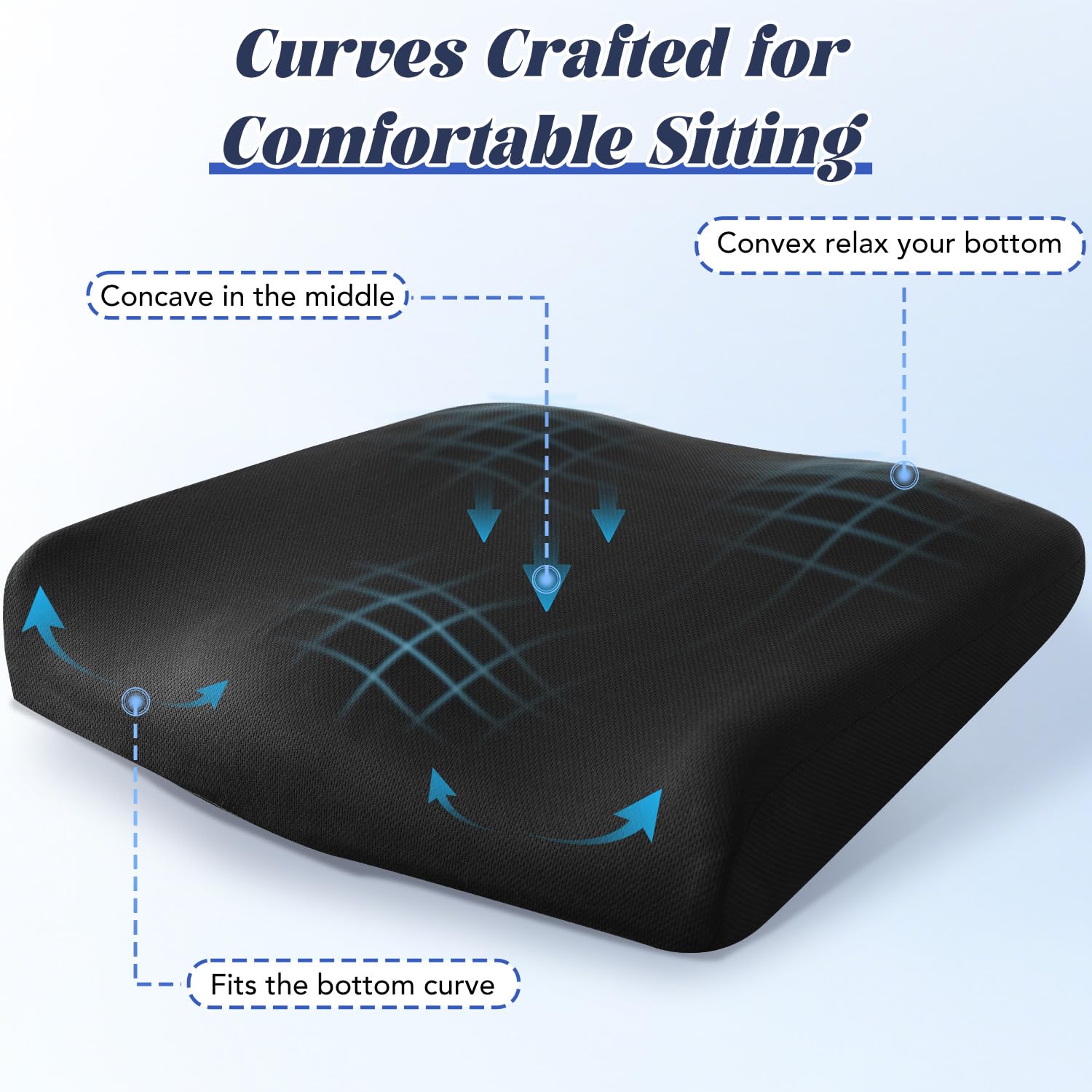 SKYNY Gel-Rollstuhl-Sitzkissen - Kühlendes Memory-Foam-Bürostuhlkissen mit rutschfester Unterseite & waschbarem Bezug, ergonomisches Autositzkissen für Ischias, Steißbein, Rückenkomfort (Schwarz)