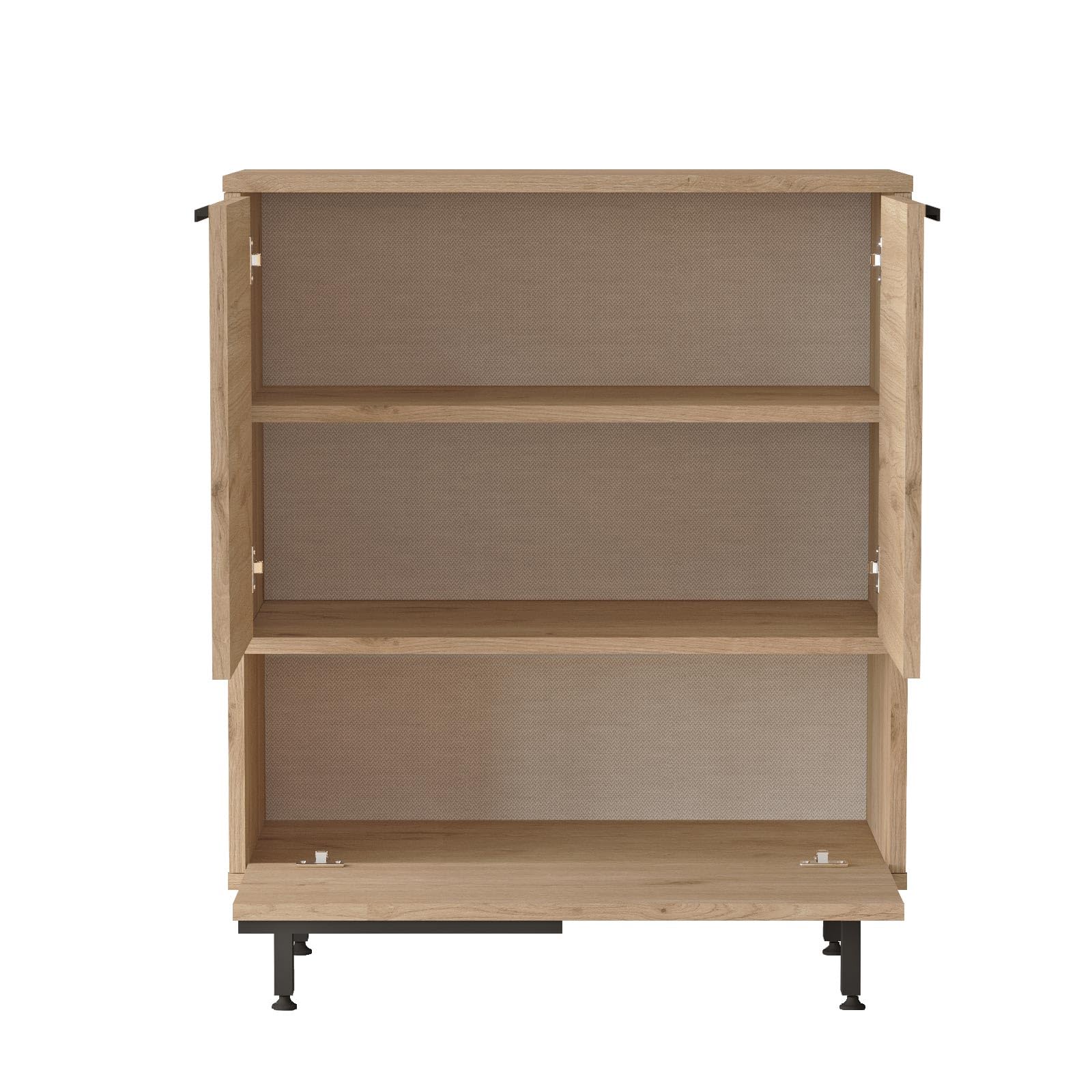 Buyqualia – Aparador de Madera Acabado Roble con Patas Metálicas – Estilo Moderno Industrial – Mueble de Almacenaje para Salón, Comedor o Recibidor