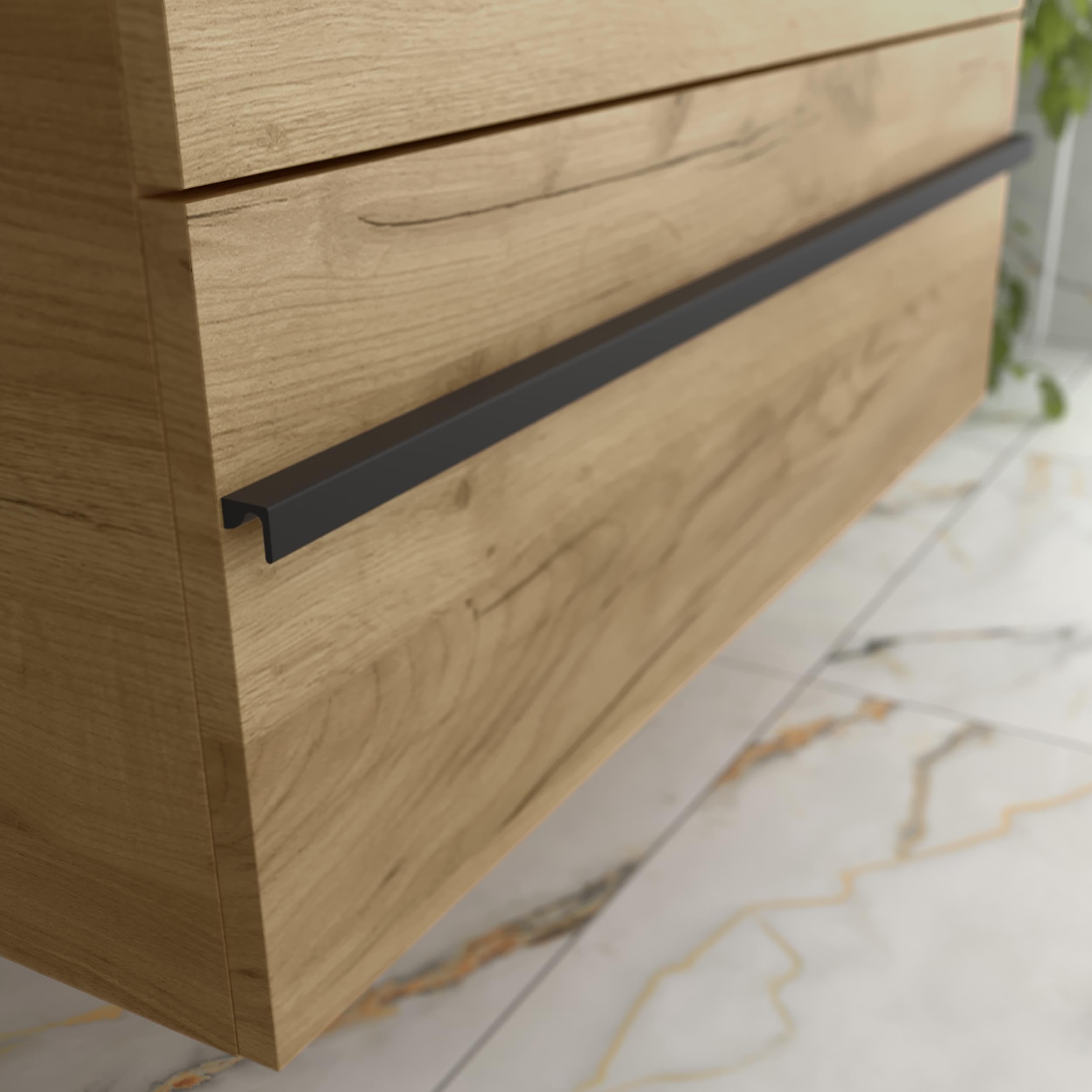 Salgar Mueble de baño Born 100 cm 100% montado de fábrica Acabado Roble suspendido 2 cajones Cierre amortiguado Apertura Tirador Perfil Lavabo Porcelana Blanca Marca, 97957