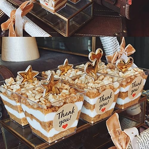 Miniatura 6 de Tosnail Paquete de 80 vasos cuadrados de plástico transparente para postres de 7 onzas con 100 cucharas