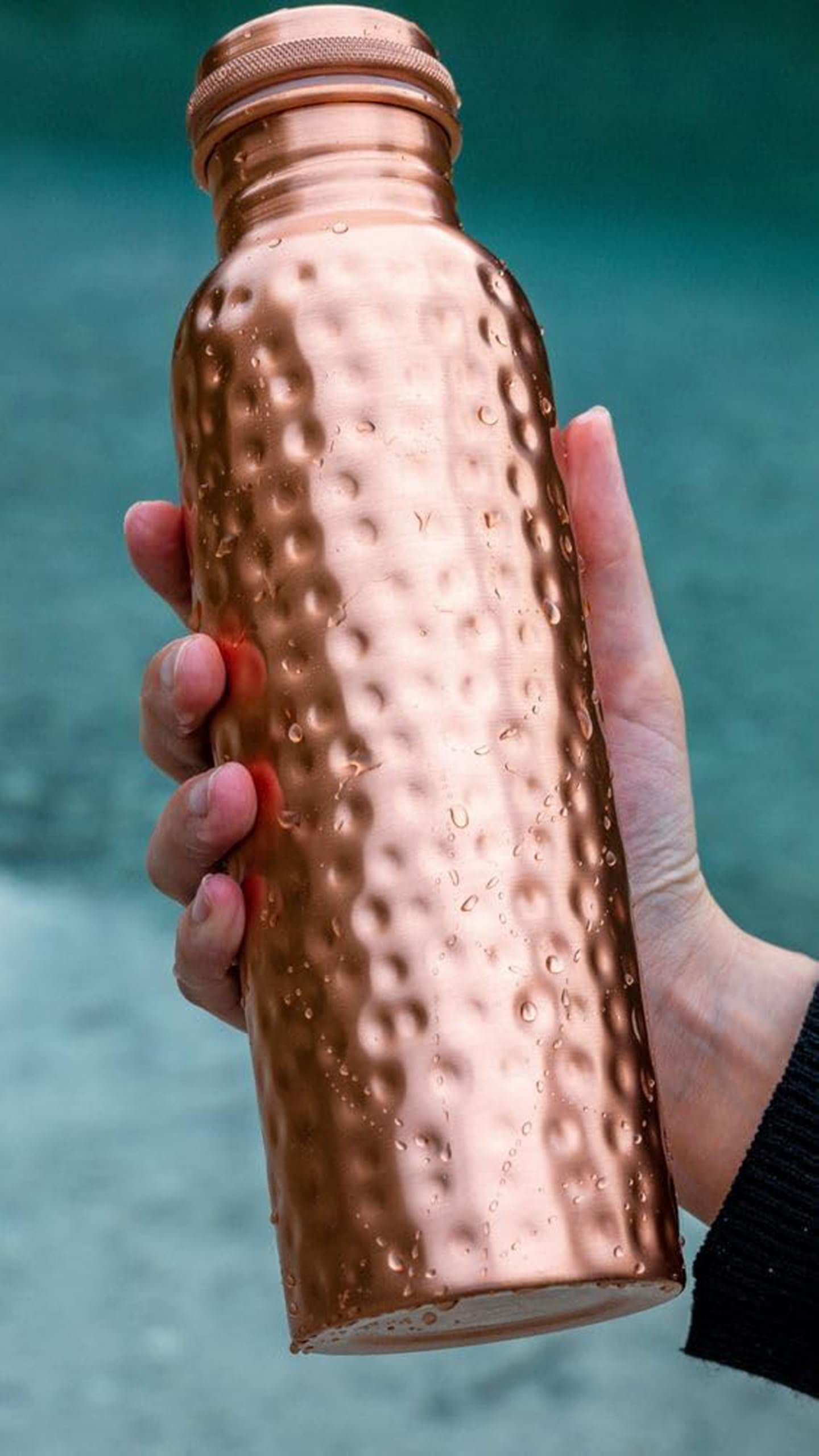 Paquete De 2 Botellas De Agua De Cobre Puro Martillado De 950 Ml (32 Oz/950 Ml) A Prueba De Fugas De Cobre Ayurvédico Para Deportes Yoga Viajes Y Uso Diario.