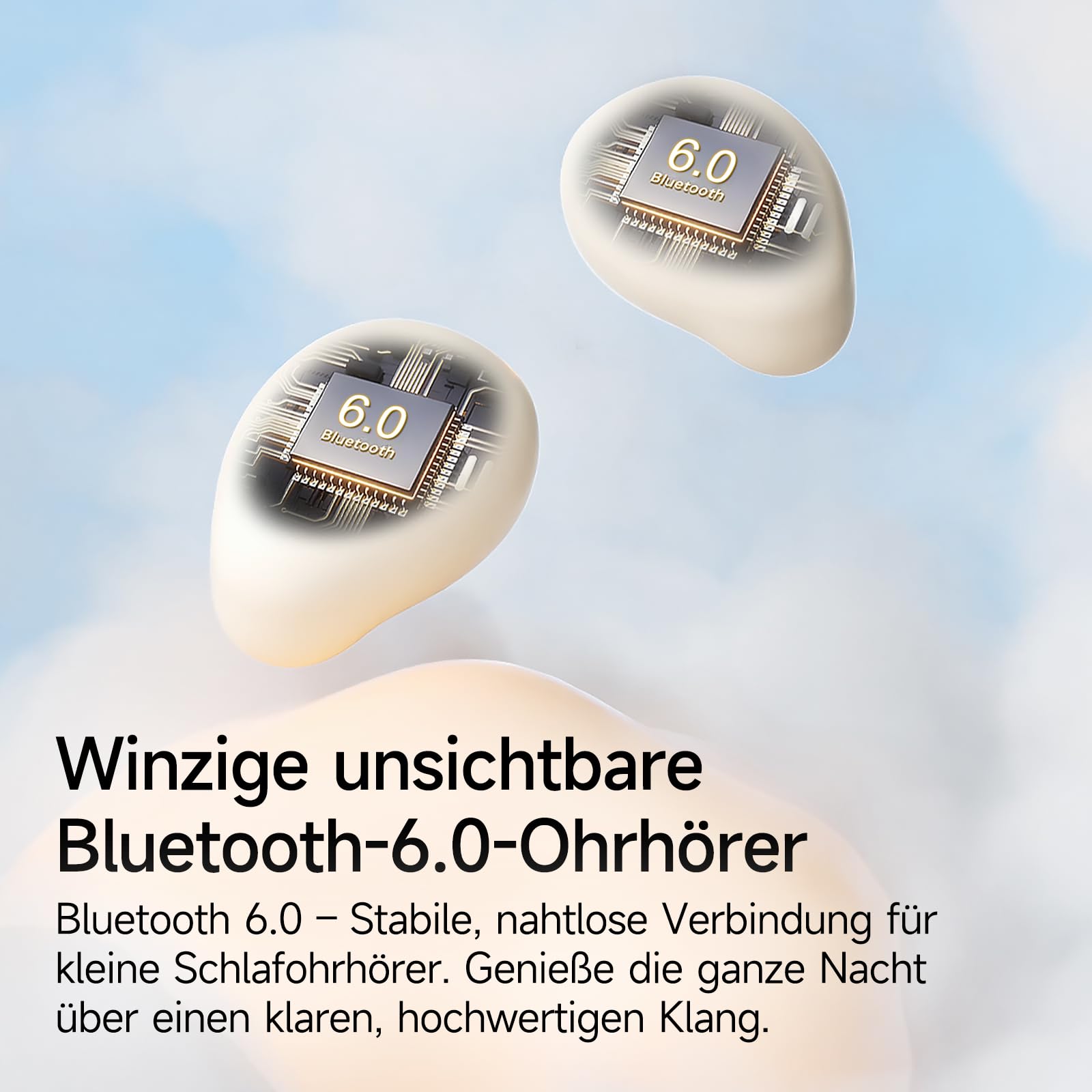 Schlafkopfhörer Bluetooth 6.0 – Mini Kabellose Kopfhörer zum Schlafen, Komfortabel & Leicht, Lang anhaltender Akku, Für Training, Arbeit & Reisen, Mit Leistungsanzeige（Weiß）