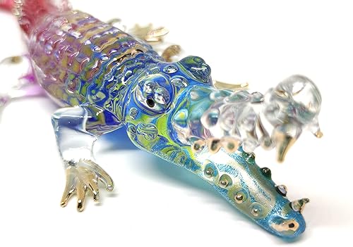 Miniatura 3 de Figuras de cocodrilo de animales pintados a mano con vidrio soplado con adornos de oro de 22 quilates, regalo coleccionable para decorar 7.5 pulgadas