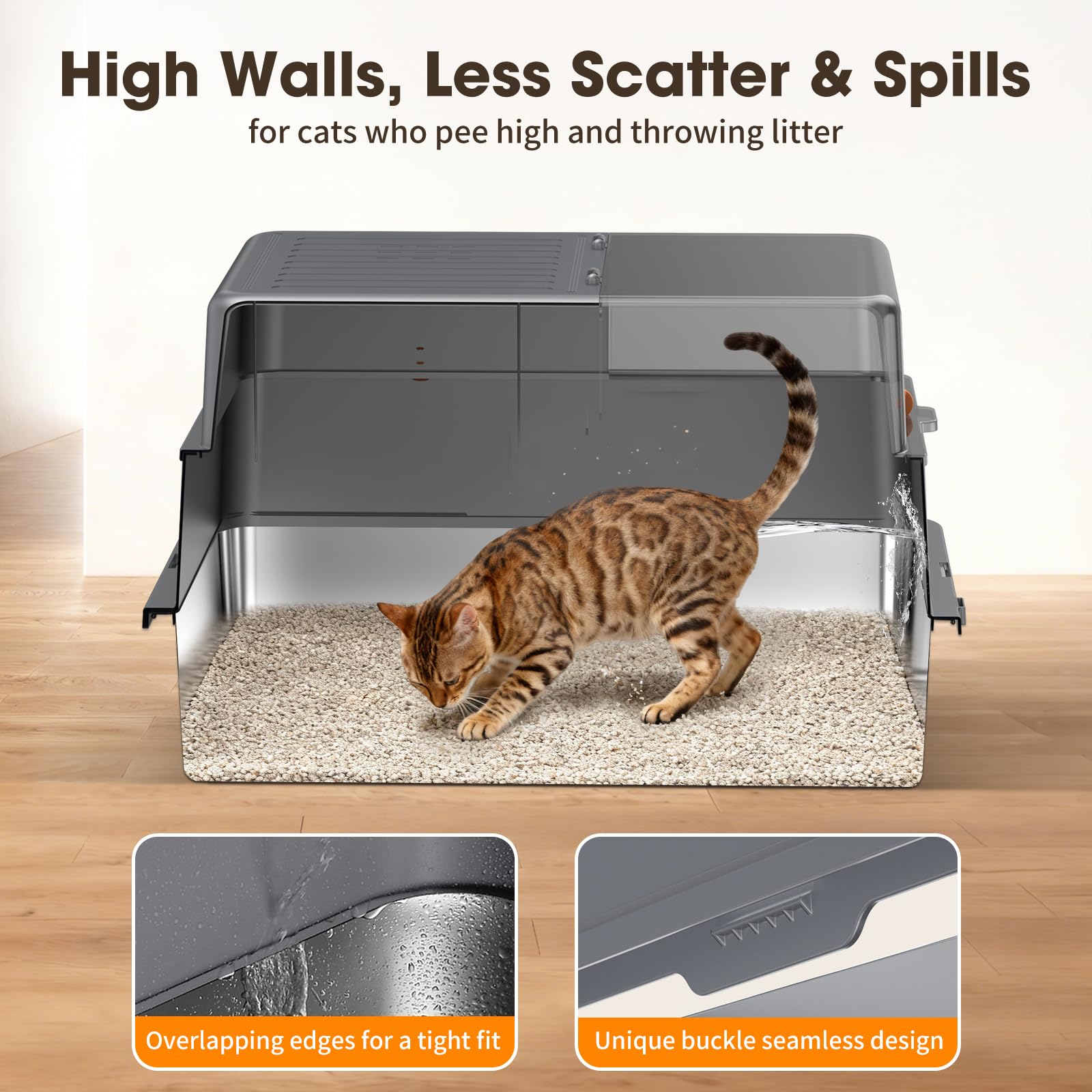 XXXL Stainless Steel Litter Box with Lid，28.3" L x 20.2" W x 17.3" H Extra Large Enclosed High Sided Metal Cat Litter Box for Large Cat and Multiple Cats,Non-Sticky, Anti-Leakage, Easy to Clean - image 5