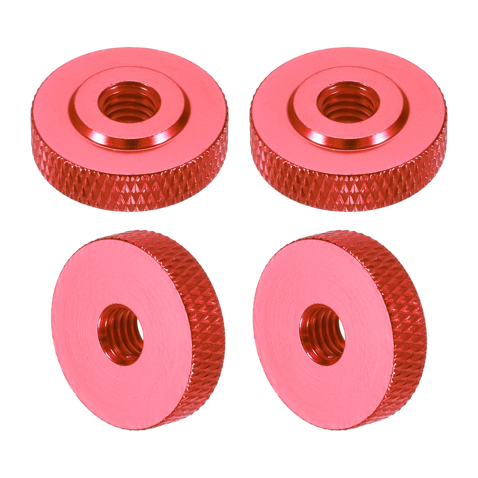 sourcing map 4 Pcs Knurled Thumb Nuts, M6 x 20 mm x 6 mm Female Shoulder Aluminum Flat Through Hole Lock Adjusting Nuts Handle Knob Fasteners for 3D Printer Parts, Machine, DIY, Wine Red