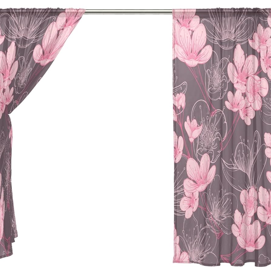 アネモネ 花柄 ピンク ホワイト カーテン 水彩風花柄が可愛いレースカーテン L.ブーケ ピンク | オーダー