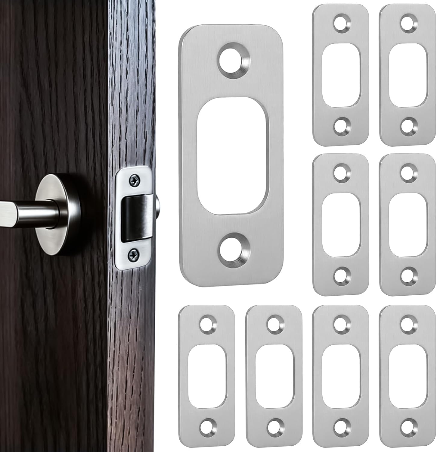 8 Pcs Brushed Nickel Deadbolt Strike Plate 1" X 2 1/4“ Door Latch Strike Backplate Stainless Steel Round Corner Door Latch Strike