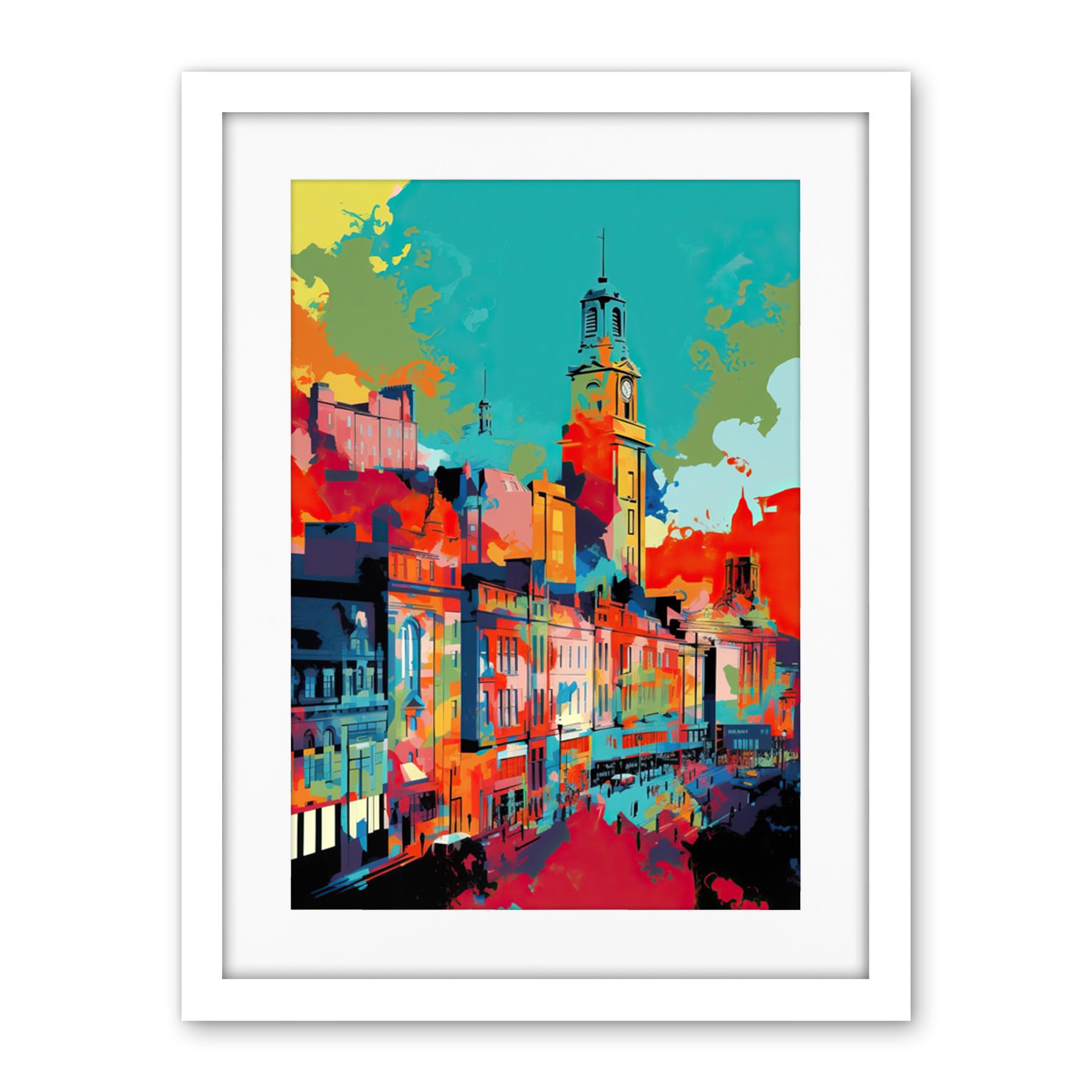 Artery8 Nottingham City England Cityscape Vibrant Abstract Artwork Framed Wall Art Print 18X24 Inch